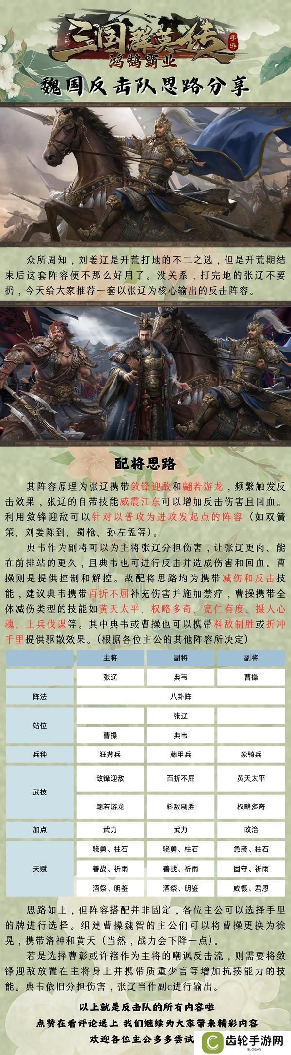 《三国群英传鸿鹄霸业》反击流张辽队攻略